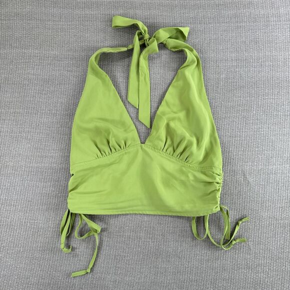Green Y2K Cropped Halter Top Rave Going Out Party Top Festival Shirt LA Hearts S - Picture 2 of 5